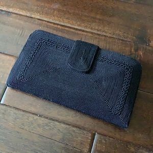 Classic Genuine Corde Navy Blue Clutch with navy interior VINTAGE 1940s